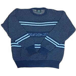 𝅺vintage Jantzen Knit Grandpa Sweater in Blue Size XL